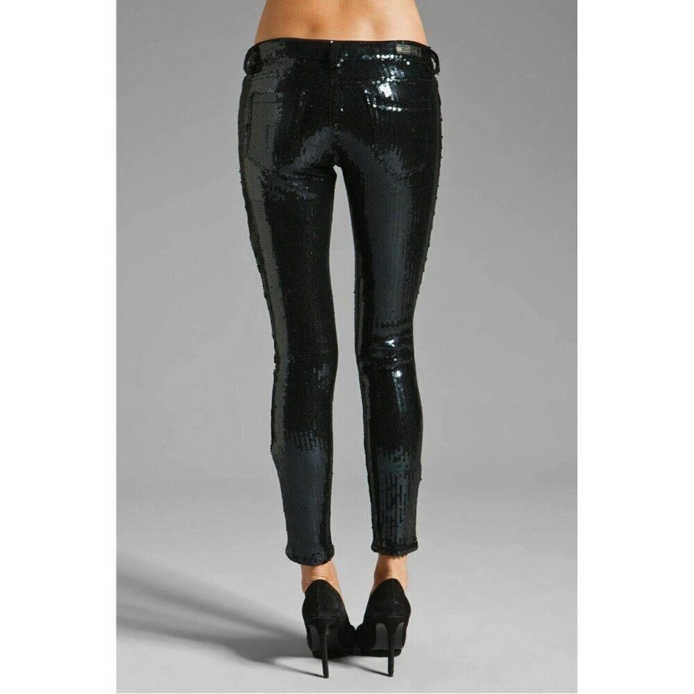BLANKNYC Womens Black 5 Pocket Sequin Spray On Skinny Pants Size 26 NWT - Picture 3 of 16